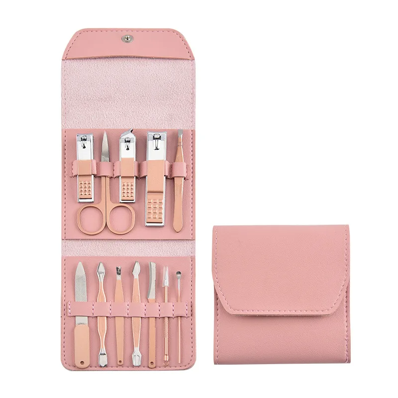 16PCS Rose Gold Professional Stainless Steel Nail Care Kit Manicure Grooming Set with Travel Case Private Label