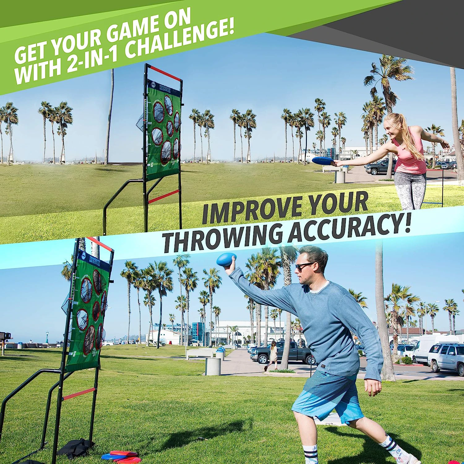 2-in-1 football disc toss backyard lawn game, flying disc game, Rugby Ball Toys throwing toss game set