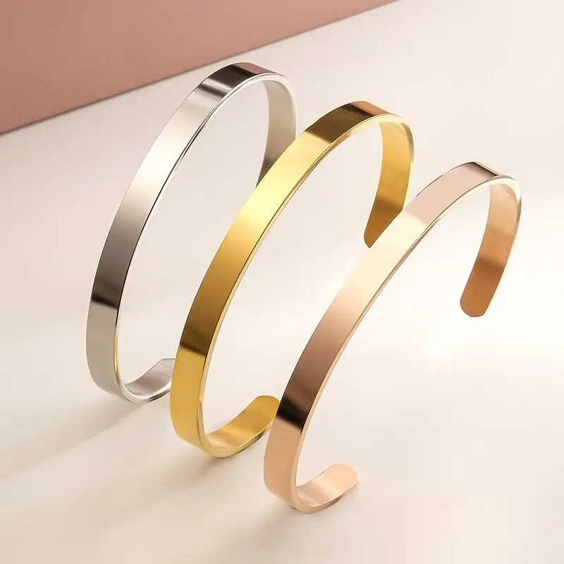 Premium Stainless Steel 3mm 4mm 5mm 6mm Highly Polished Personalized Plain Engraveable Band Blank Cuff Wristband Bracelet