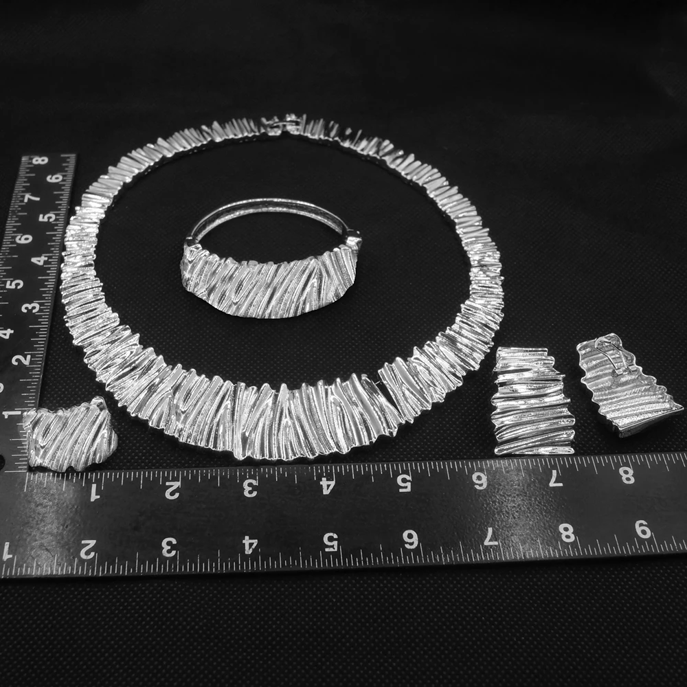 Yuliali Exquisite Noble Big Style Silver Jewelry Set Unique Women Wholesale Design Necklace Dating 4 Pieces Jewellery Sets