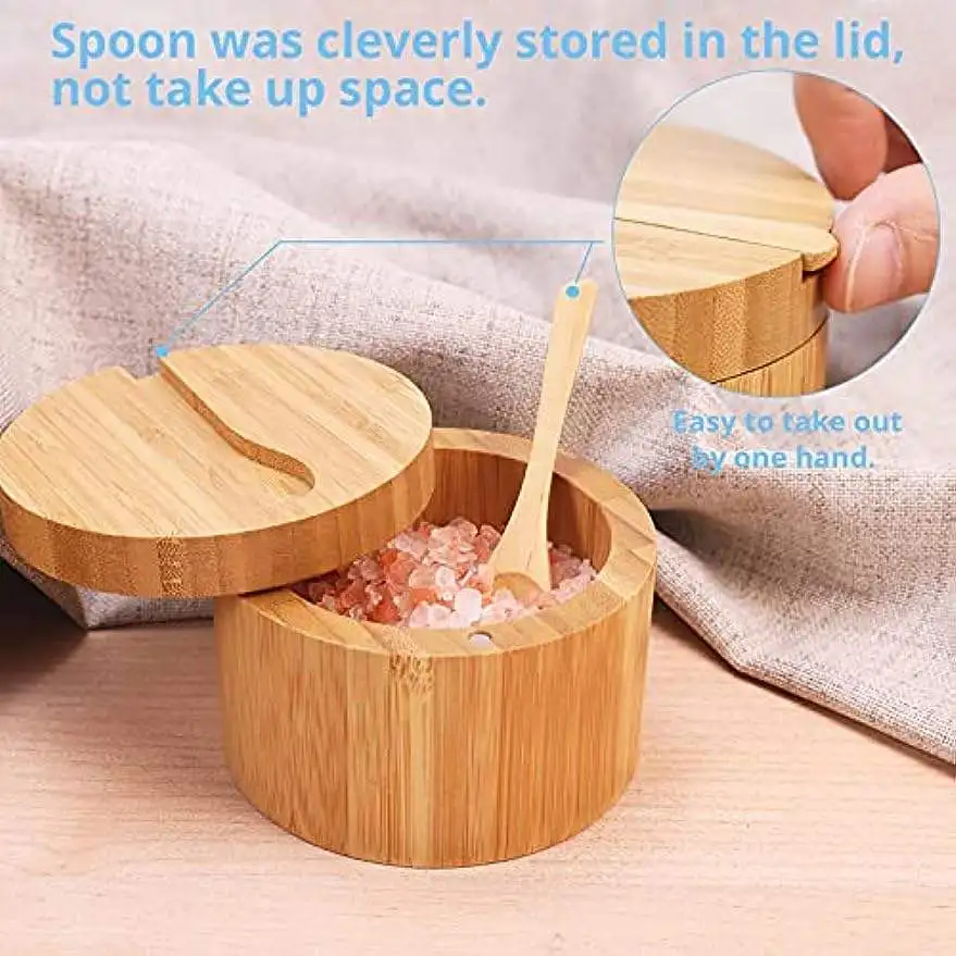 Домашняя кухонная деревянная банка для специй с магнитной крышкой хранения перца и соли бамбуковая коробка ложкой