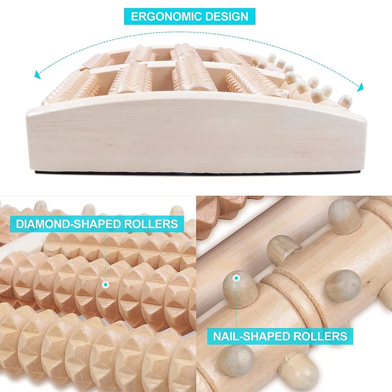 Dual Foot Massager Roller Pure Natural Wooden Foot Massager Roller for Plantar Fasciitis