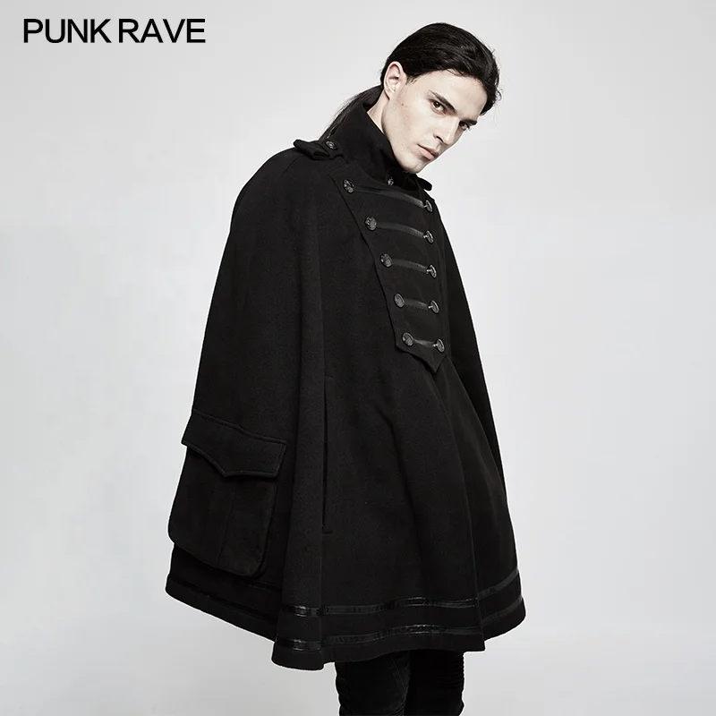 PUNK RAVE Y-765 Gothic Darkness Escape Cosplay  Worsted Society Cloak Men Winter Loose Coat
