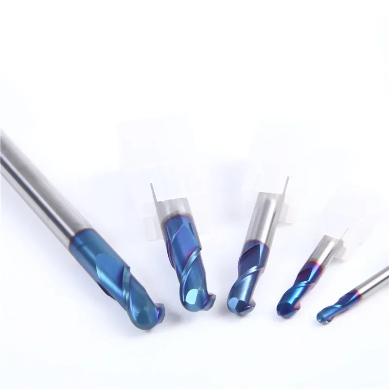 High-Speed Machining 2 Flute 1mm 8mm~20mm Diameter Ball Nose End Mill Cutter for 65HRC Steel Parts