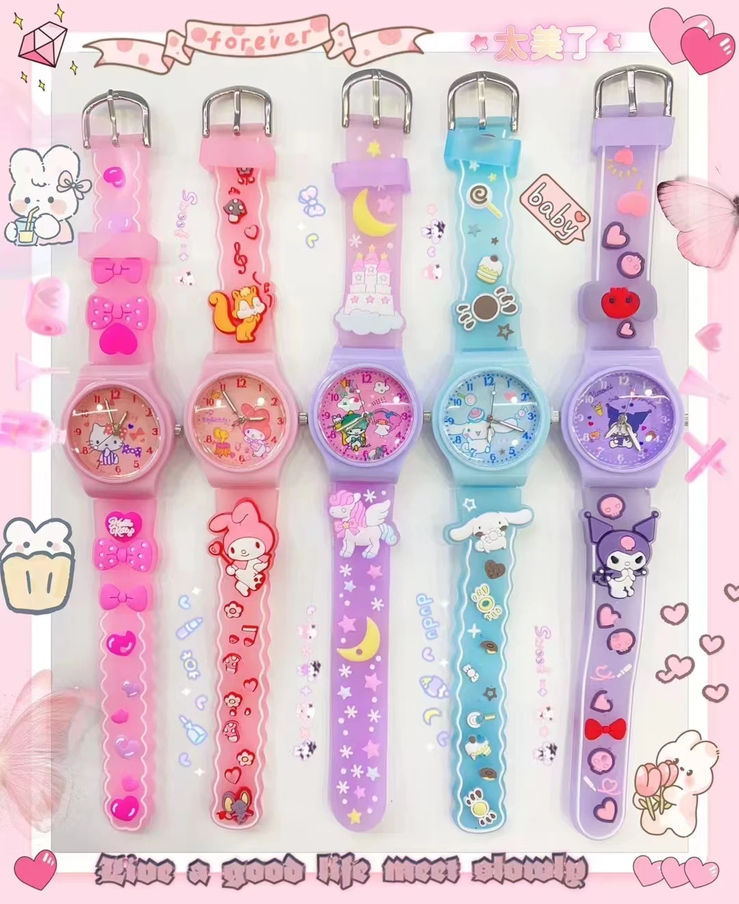 Хит продаж высококачественные милые Мультяшные детские часы Sanrio 3D Силиконовые Студенческие Кварцевые для детей подарок на день рождения