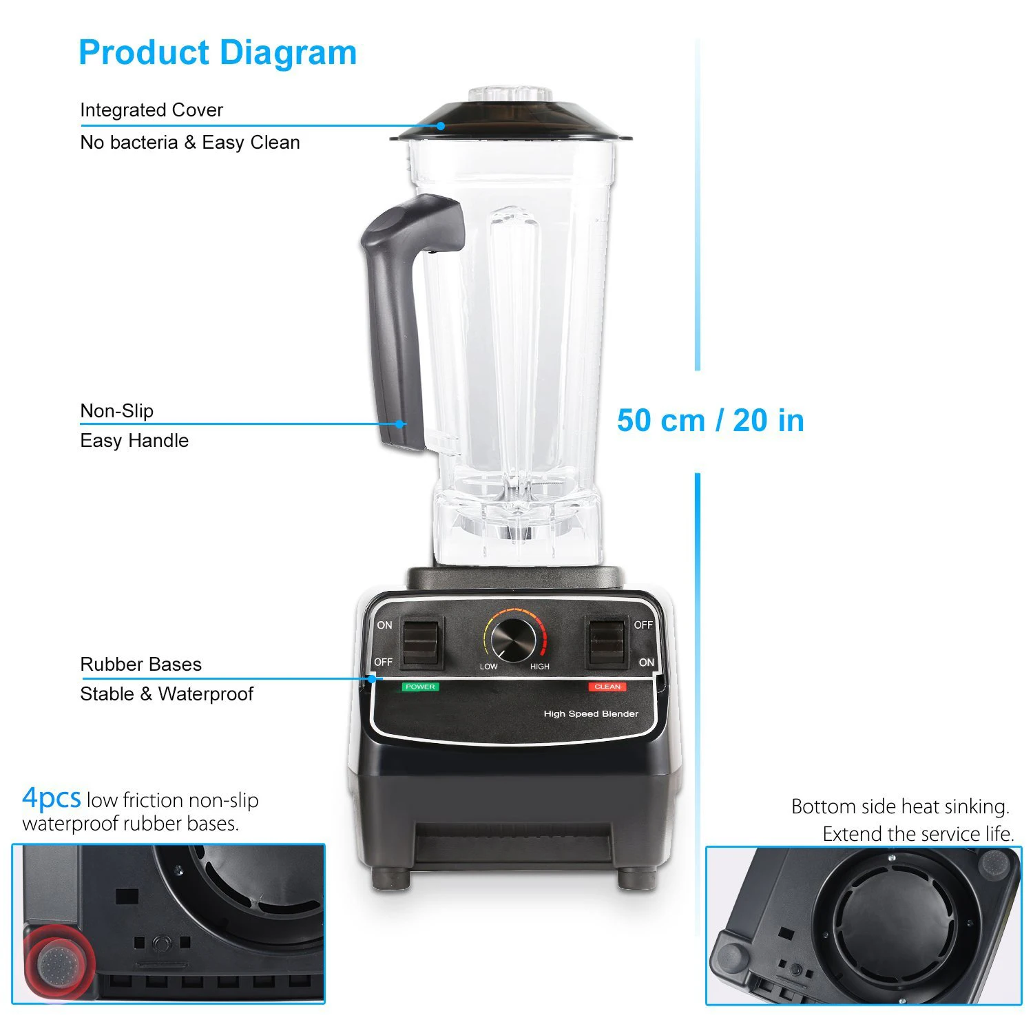 National High Speed Motor Smoothie Ice Crusher Soup Cooking Vacuum Maker Blender with Chopper Glass Grind Blender