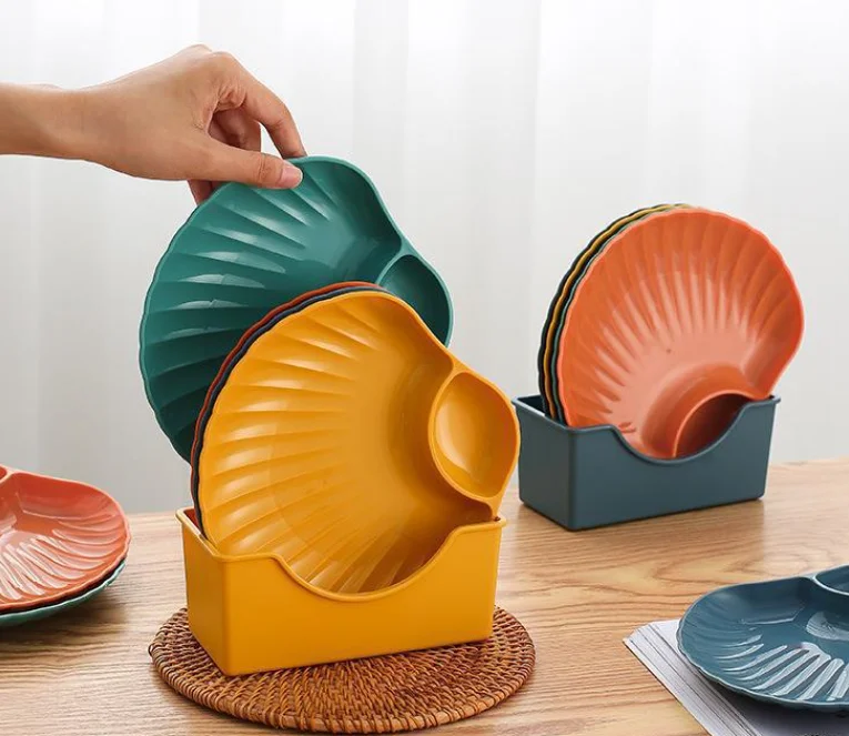 Wholesale shell Appetizer plate plastic serving plate Nut Snacks Fruit Dinner tray dish plate with holder