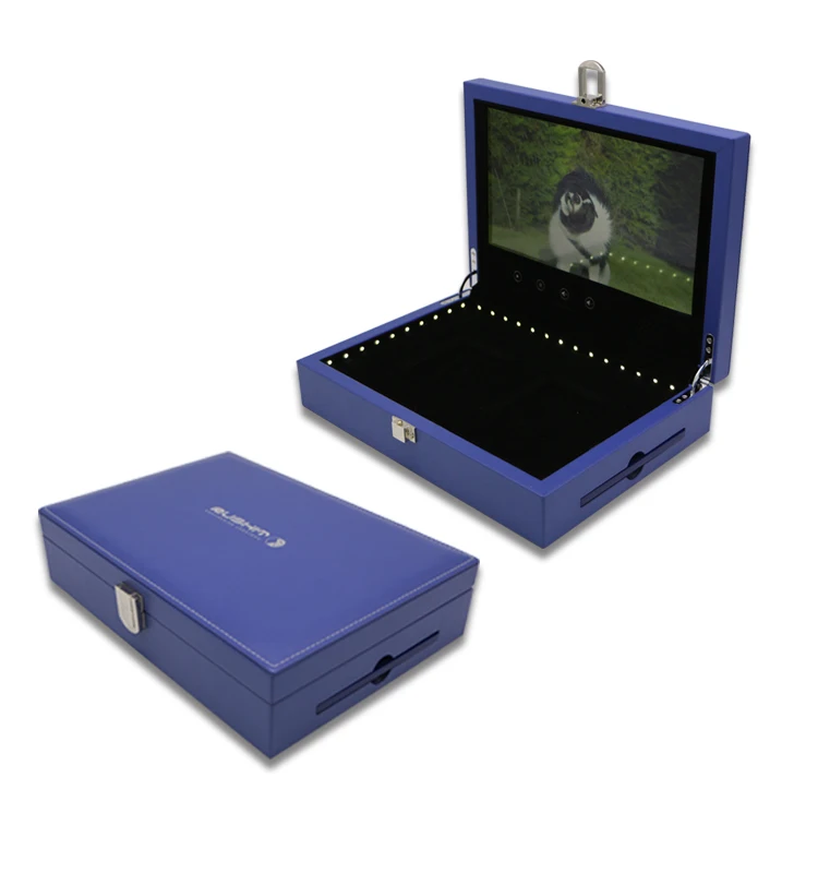 Hot selling PU LCD 10.1 HD  video luxury gift box hot silver /hot stamping