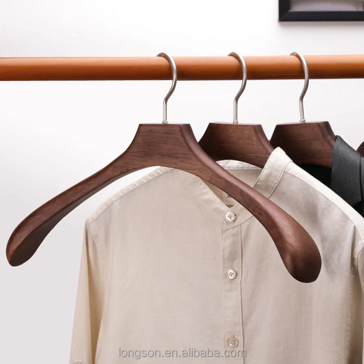 Cherry Mahogany Solid Timber Walnut Wooden Clothes Hangers With Logo for Hotel