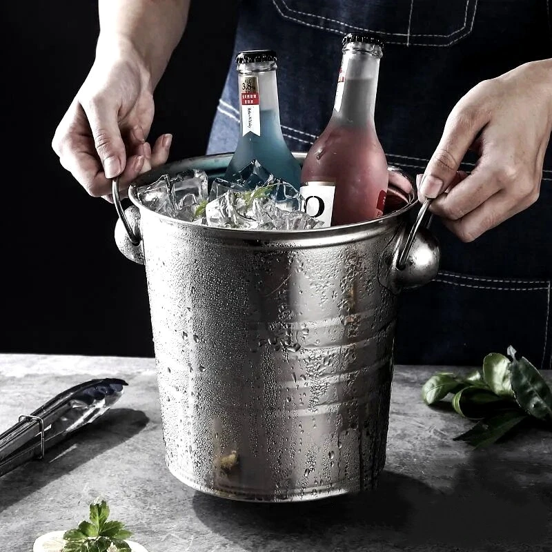 Hot Sale Custom Color 11L Stainless Steel Ice Bucket Beer Wine Champagne Bucket with Handles Beverage Ice Barrel for Bar Party