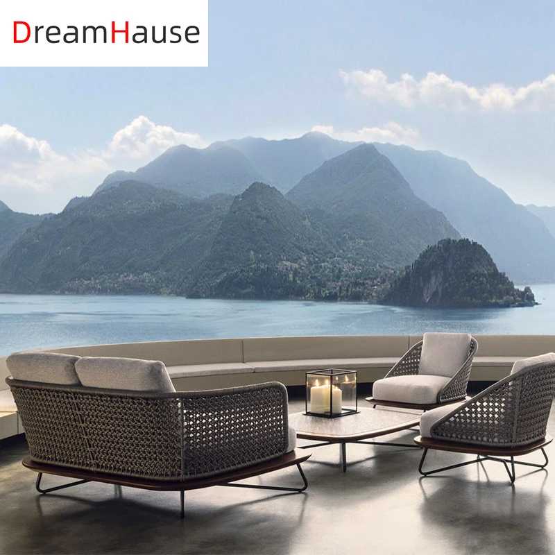 Dreamhause Outdoor Patio Villa Hotel Single Rattan Sofa Chair Swimming Pool Garden Terrace Rattan Sofa Set With Aluminum Frame