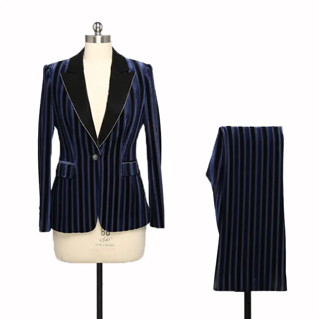 
Factory direct sales v-neck long sleeve striped ladies two-piece suit 