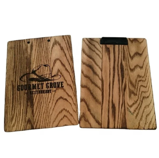 Rustic Finish Oak Wooden Menu Clipboard A4 Size Restaurant Holders with Match Stand Wholesale Customized