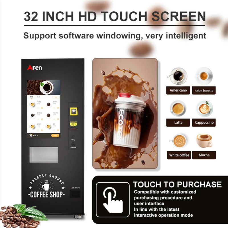 AFEN Good Quality Beverages Hot Ice Drinks Coffee Bean Vending Machine For Indoors