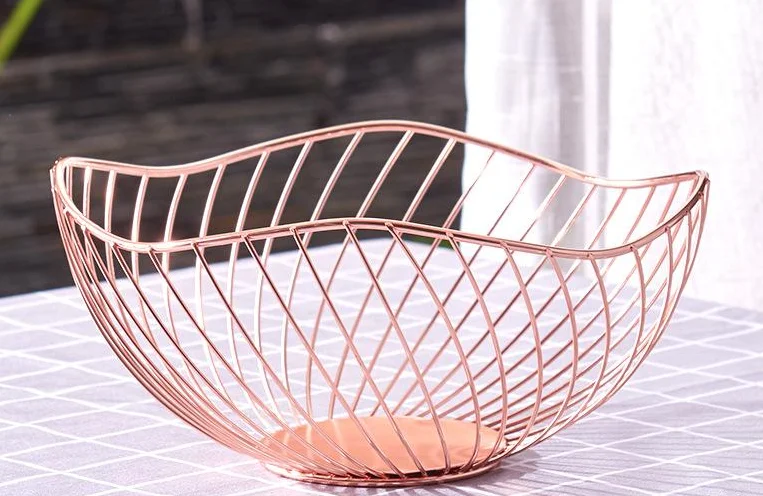 Wholesale Fashion Stackable Fruit Food Metal Baskets Rose Gold Wire Mesh Storage Basket