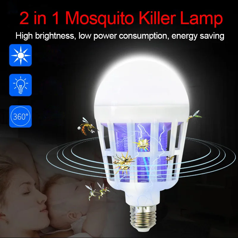 220v E27 Uv Led Bulb 15w electric Mosquito Killer Lamp 2 In 1 Mosquito Trap Insect Killer Light Bulb Fly Bug for baby