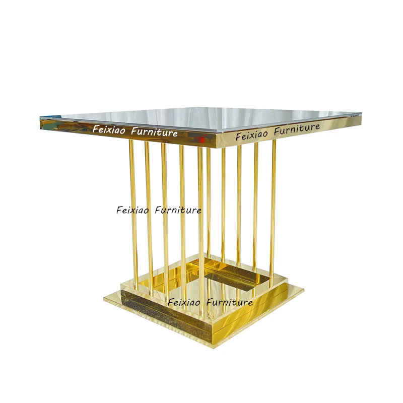 Modern Gold Stainless Steel Square Tables Mirror Glass Artificial Flower Stand Wedding Decoration Hotel Furniture