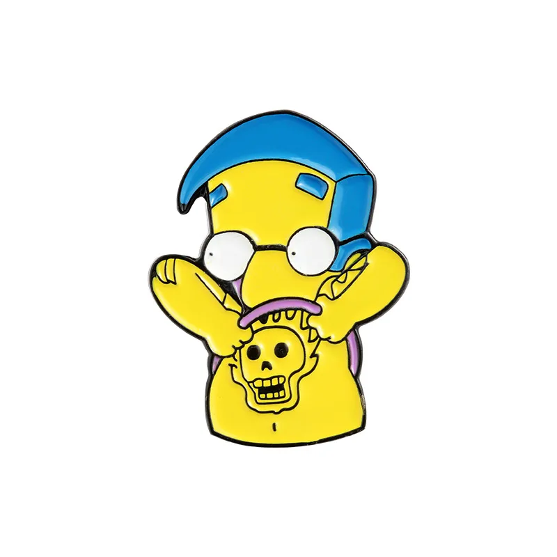 Cute Anime Alloy Enamel Tattoo Skeleton Bart Brooch Pin for Fans Gift