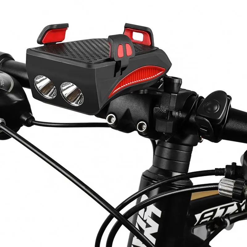 Multi-Function 4 in 1 Bicycle Light Flashlight Phone Holder Power Bank Bike Accessories Cycling Front Light