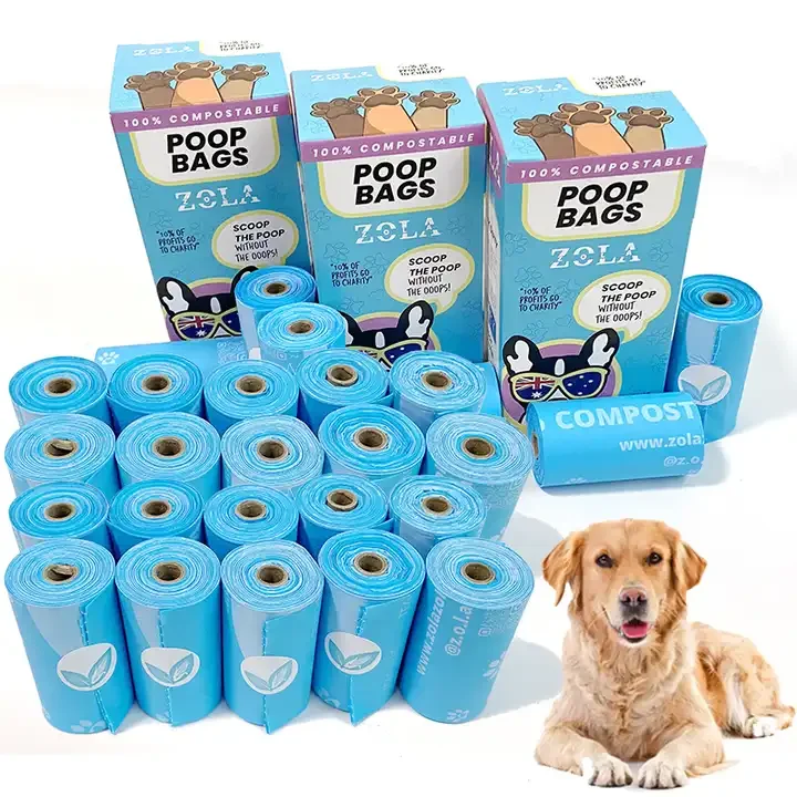 Custom Label Compostable and Biodegradable Dog Poop Disposal Bag Degradable Cornstarch Poo Pop Bag for Pet Waste Collection