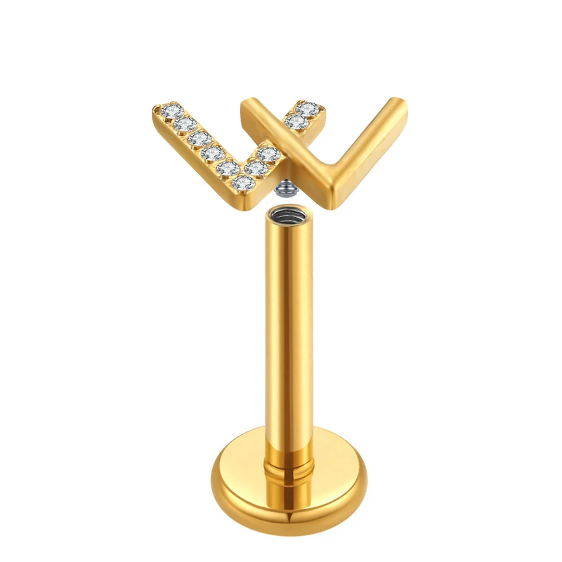 G23 Titanium W shape CZ Setting Internally Threadless Labret  helix Lip Stub Ring  piercing jewelry