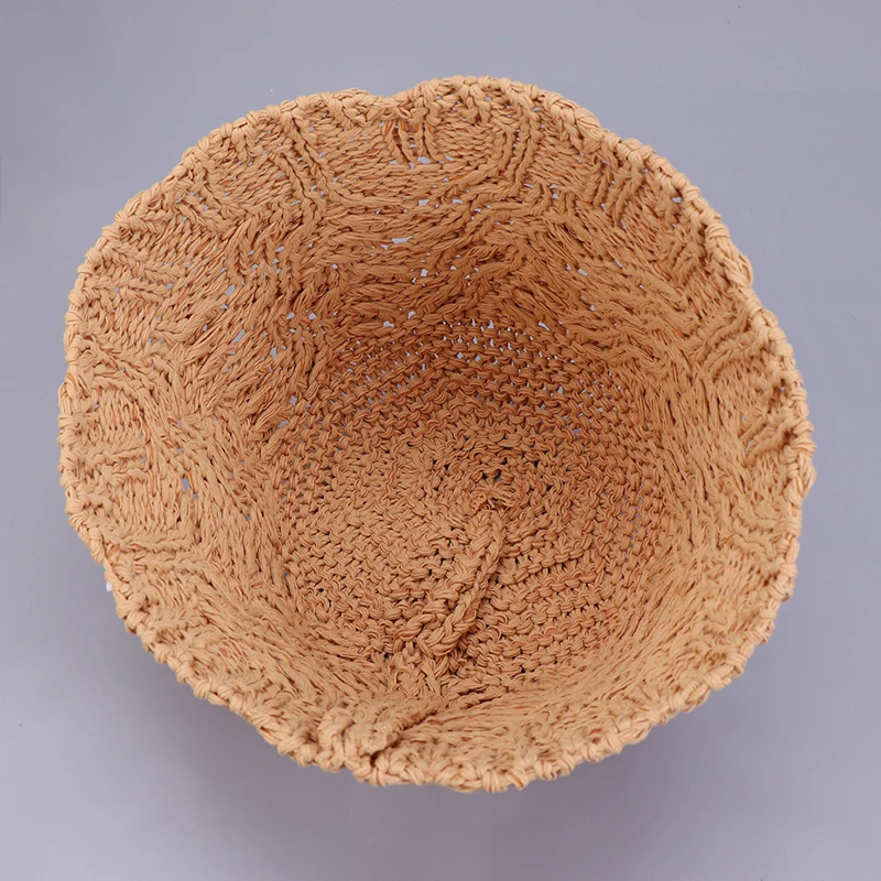 New Custom Hand Woven Paper Straw Sun Hats Beach Wide Brim Foldable Floppy Packable Breathable Mesh Crochet Bucket Hat for Women