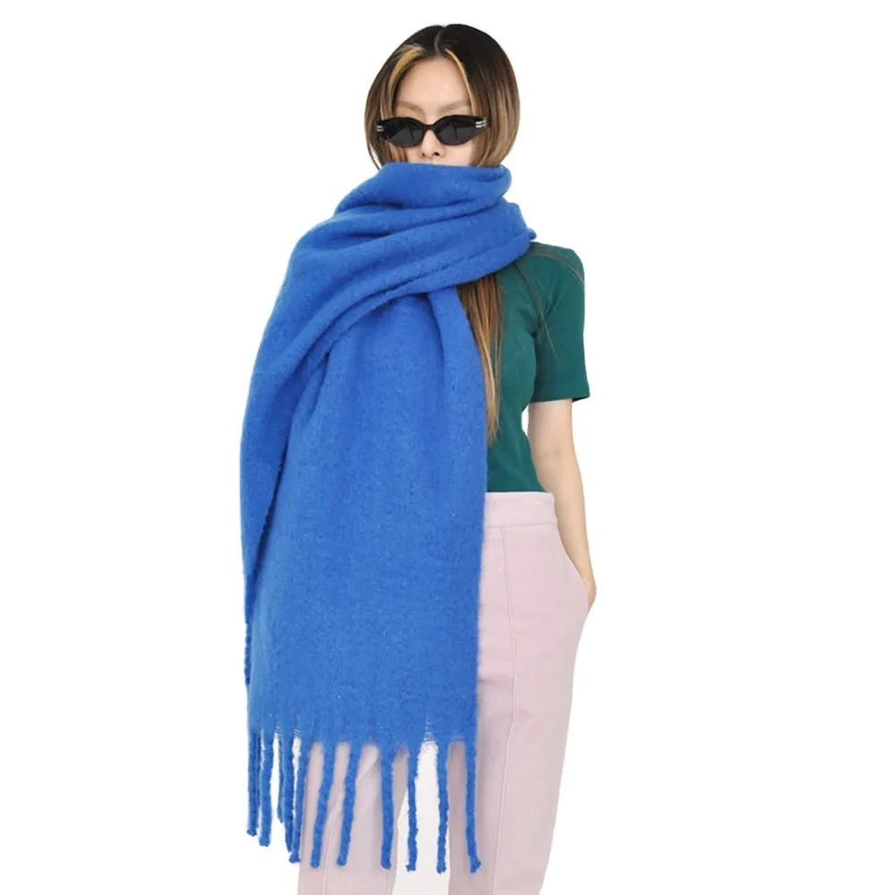 New thick ins cashmere mohair scarf female autumn winter spain fashional solid color bib thick tassel shawl for women