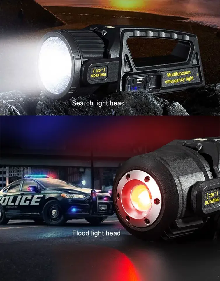 Multifunction Rotating XHP50 LED Head Solar Solution Rechargeable Torch COB Light Searchlight With Solar Battery