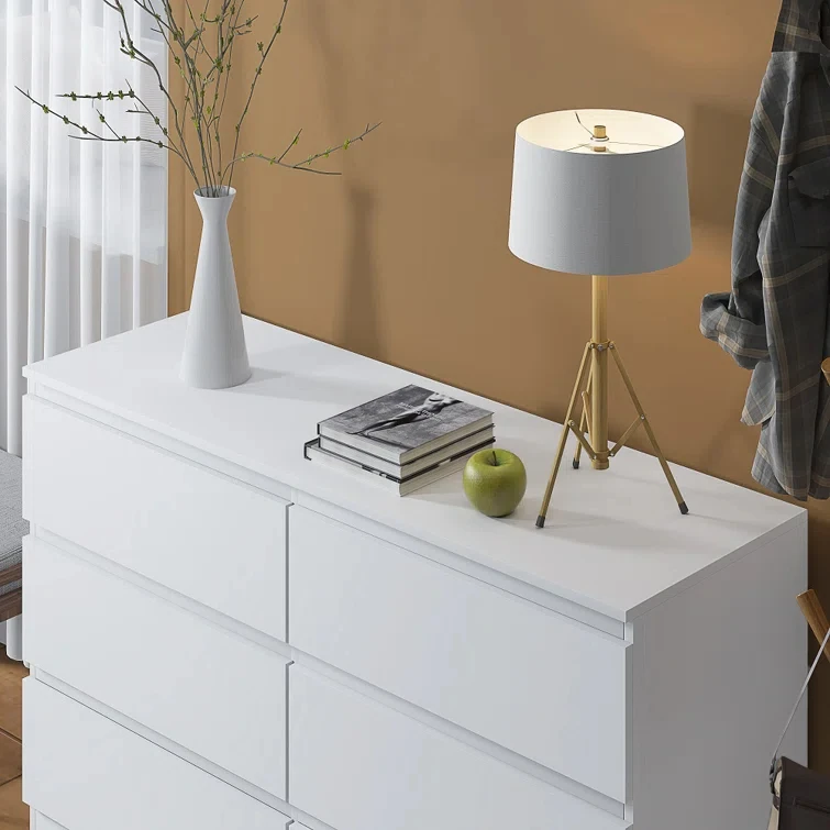 Minimalist Design Modern Style Plenty Storage Room Wooden 6 Drawers Chest White Dresser for Bedroom