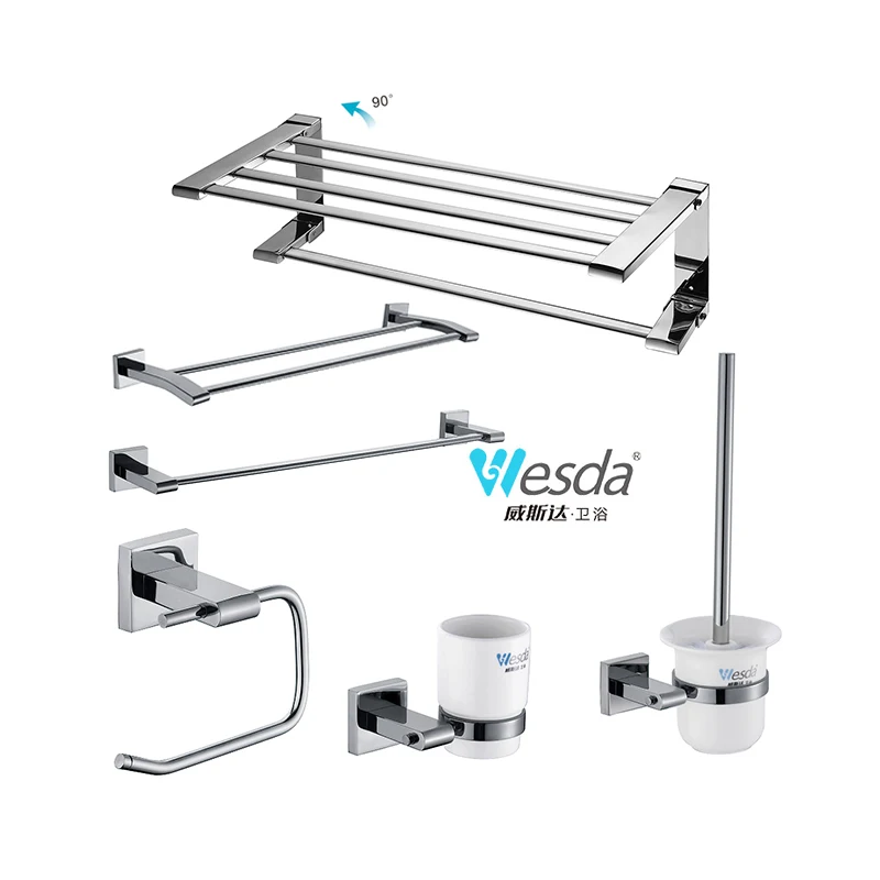 WESDA Factory Bathroom Organizer Wall Mounted Towel Bar Ring Toilet Brush Stainless Steel Hardware Bathroom Sets
