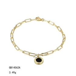 Grace Jewelry Gold Plated 925 Silver Elegant Black Onyx Square Shape Chain Bracelet Earrings Jewelry Set