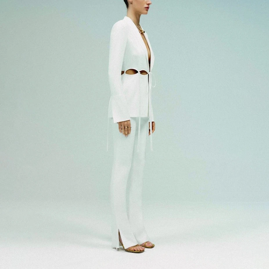 Open front long tie waist long sleeve wrap cropped cut out latest ladies woman blazer