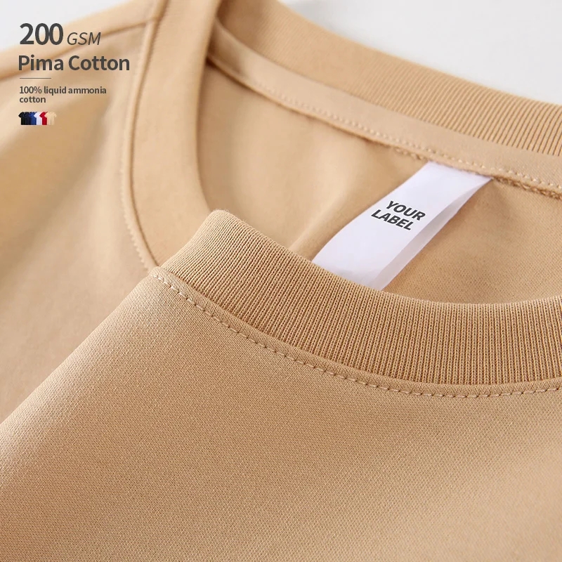100% Pima Cotton 200 GSM Liquid Ammonia Cotton Anti-Wrinkle Anti-Shrink Custom Clothing Logo T-Shirt Custom Design Clothing