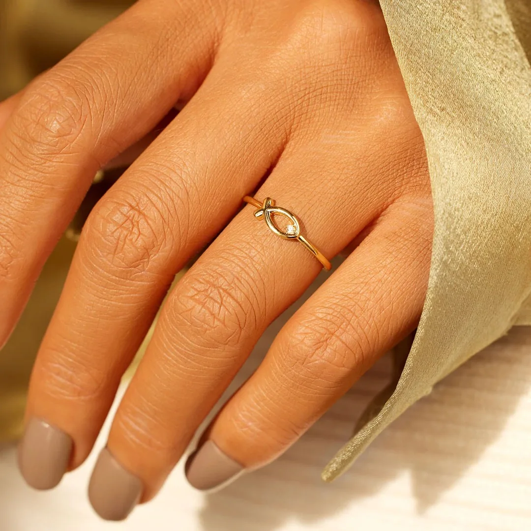 Rainbowking s925 sterling silver small fish with diamond ring female simple European and American style ring fine jewelry ring