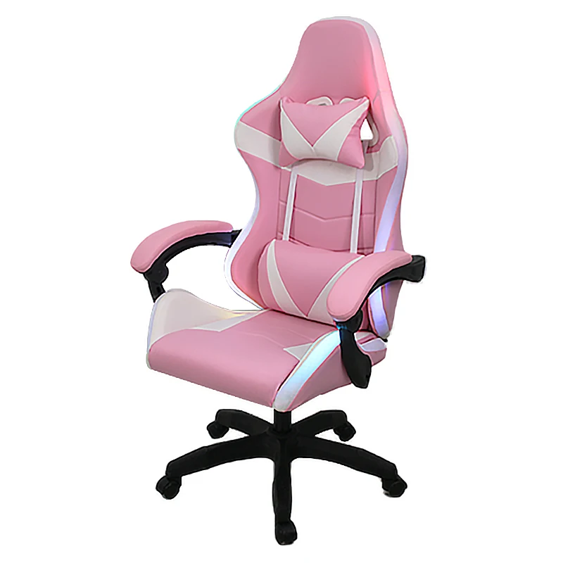 Custom Pink Home Gaming Chair RGB 360 Swivel Silla Gamer  Ergonomic Pu Leather Racing Computer Office Gaming Chair With Lights