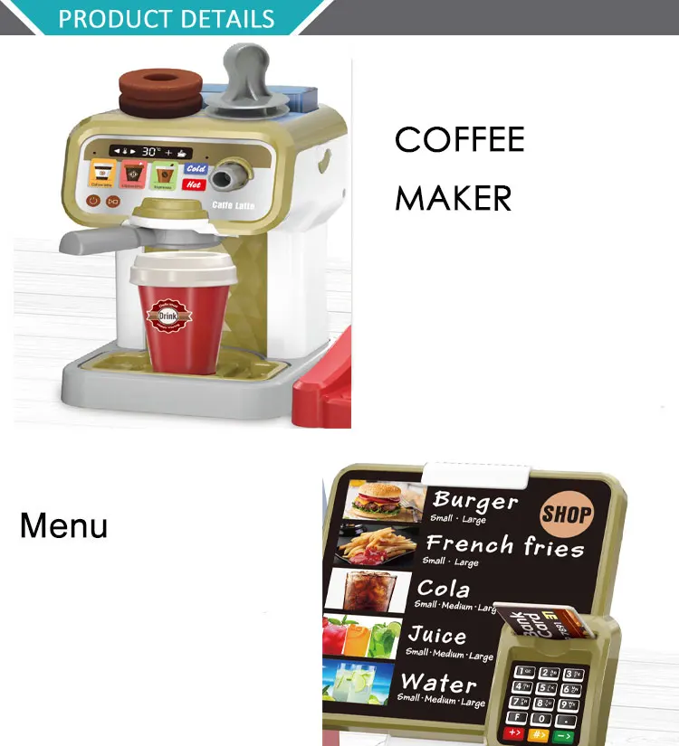 Kids play house kitchen cooking games cute fast food coffee machine burger table ordering table toys