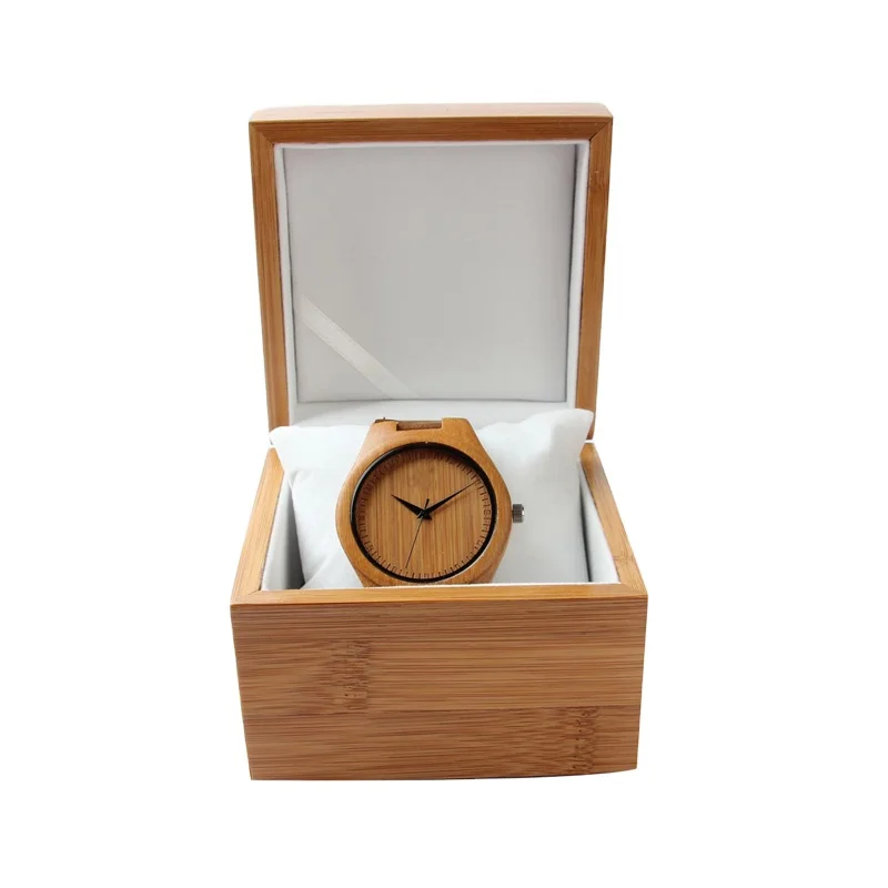 Bamboo Single Watch Box Square Wood Gift Case for Watch with Pillow for Jewelry Storage Display and Packaging