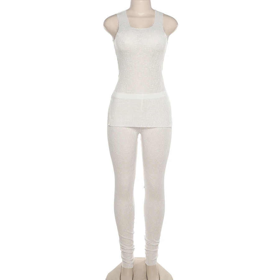 K21S03530 Summer Knitted Skinny Jogger Set Backless Womens Clothing 2021 Two Piece Pants Set