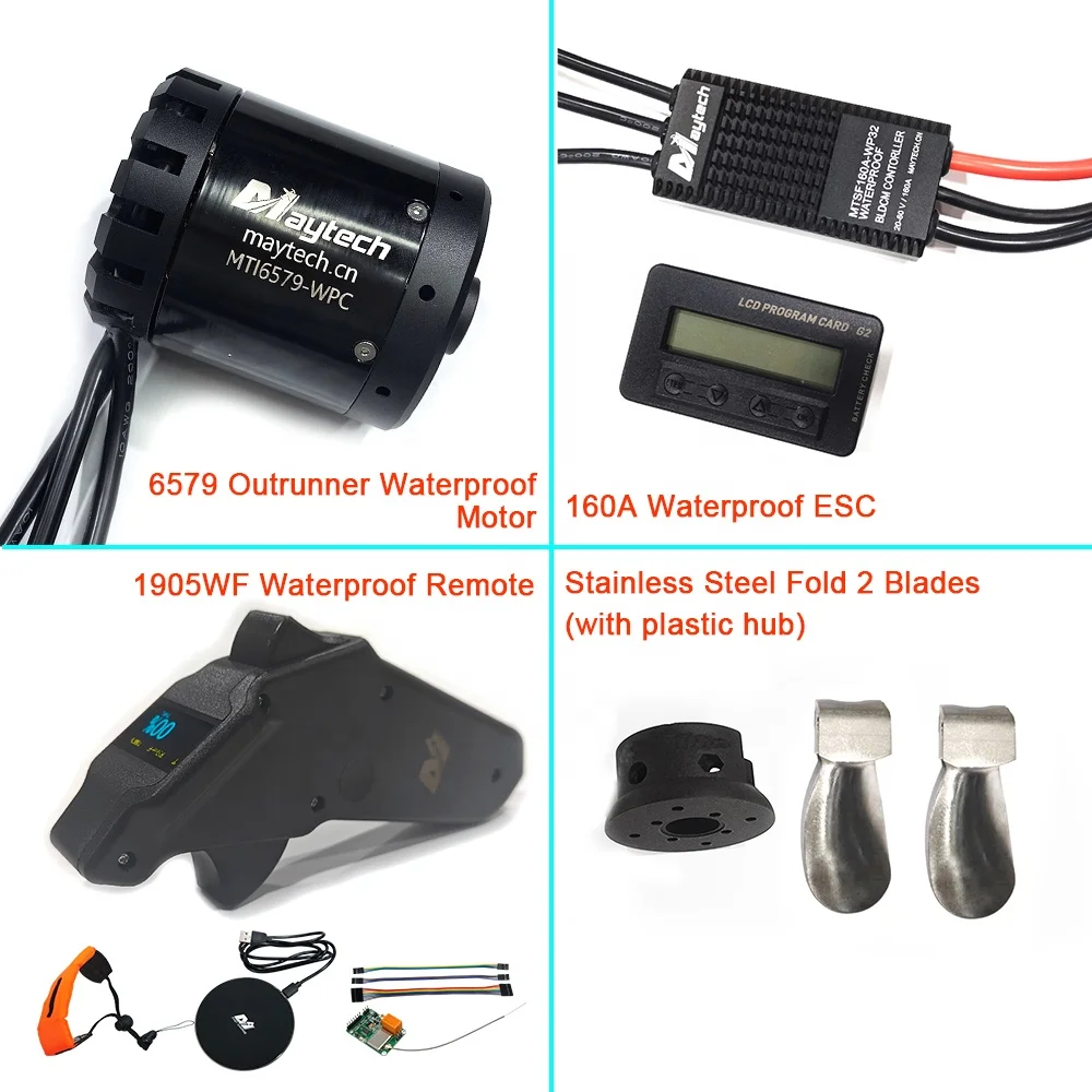 Maytech 41kg Thrust Waterproof Efoil Kit 6579 Motor with Stainless Prop 160A ESC + V3.0 Remote for Esurf Electric Kayak Thruster