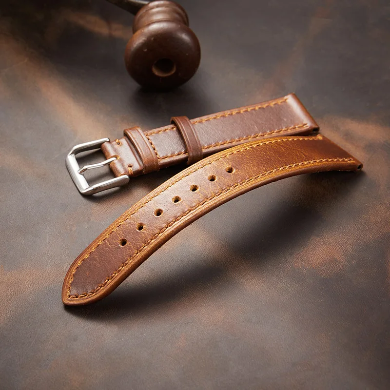 SWstrap Leather Watch Straps High Quality Wide Vintage Smart Watch Holes Sports Breathable Leather Genuine Watch Band