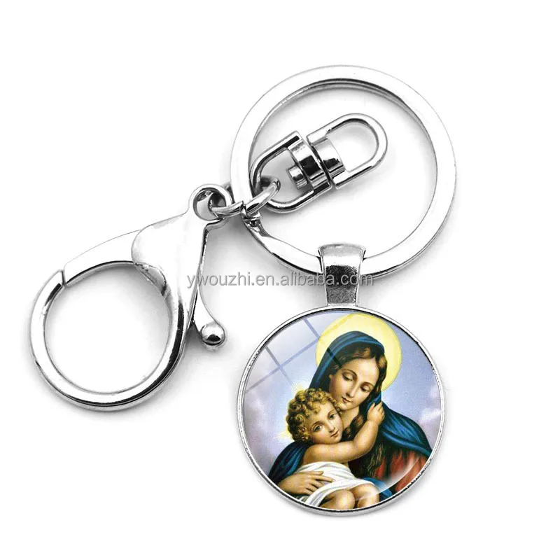 Wholesale Religious Souvenir Gifts Christianity Jesus Virgin Mary Pendant Keyring Metal Key Chain Ring Lobster Clasp Keychain