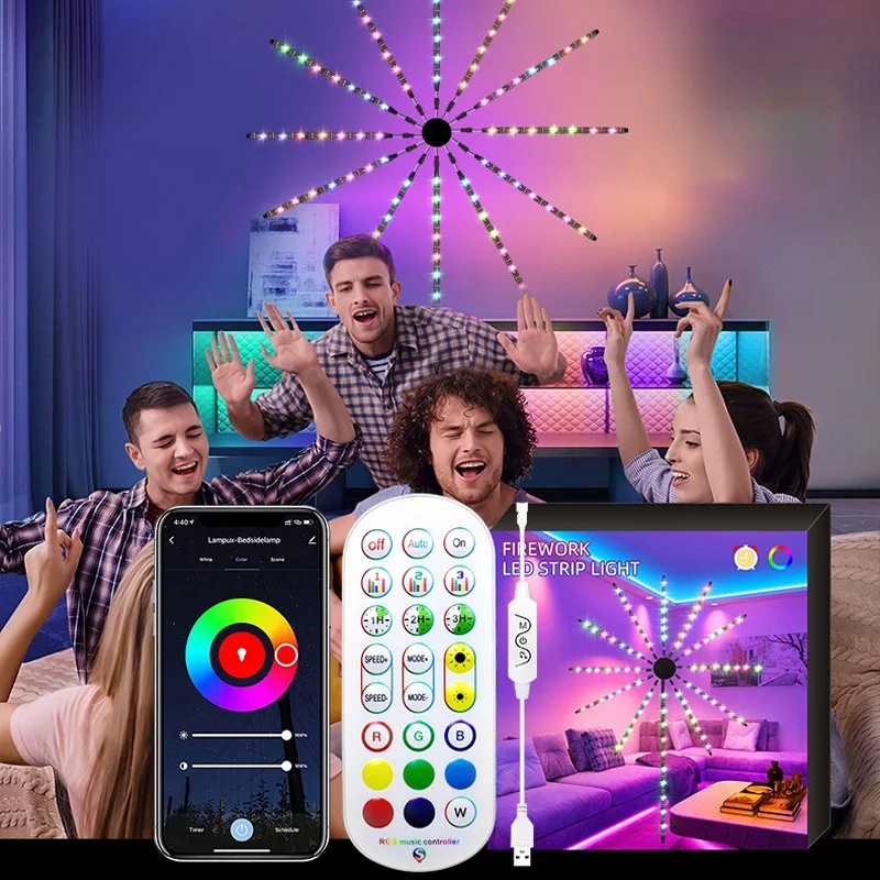 Новый дизайн, праздничное украшение, дистанционное управление через приложение, музыка, фейерверк, светодиодные лампы