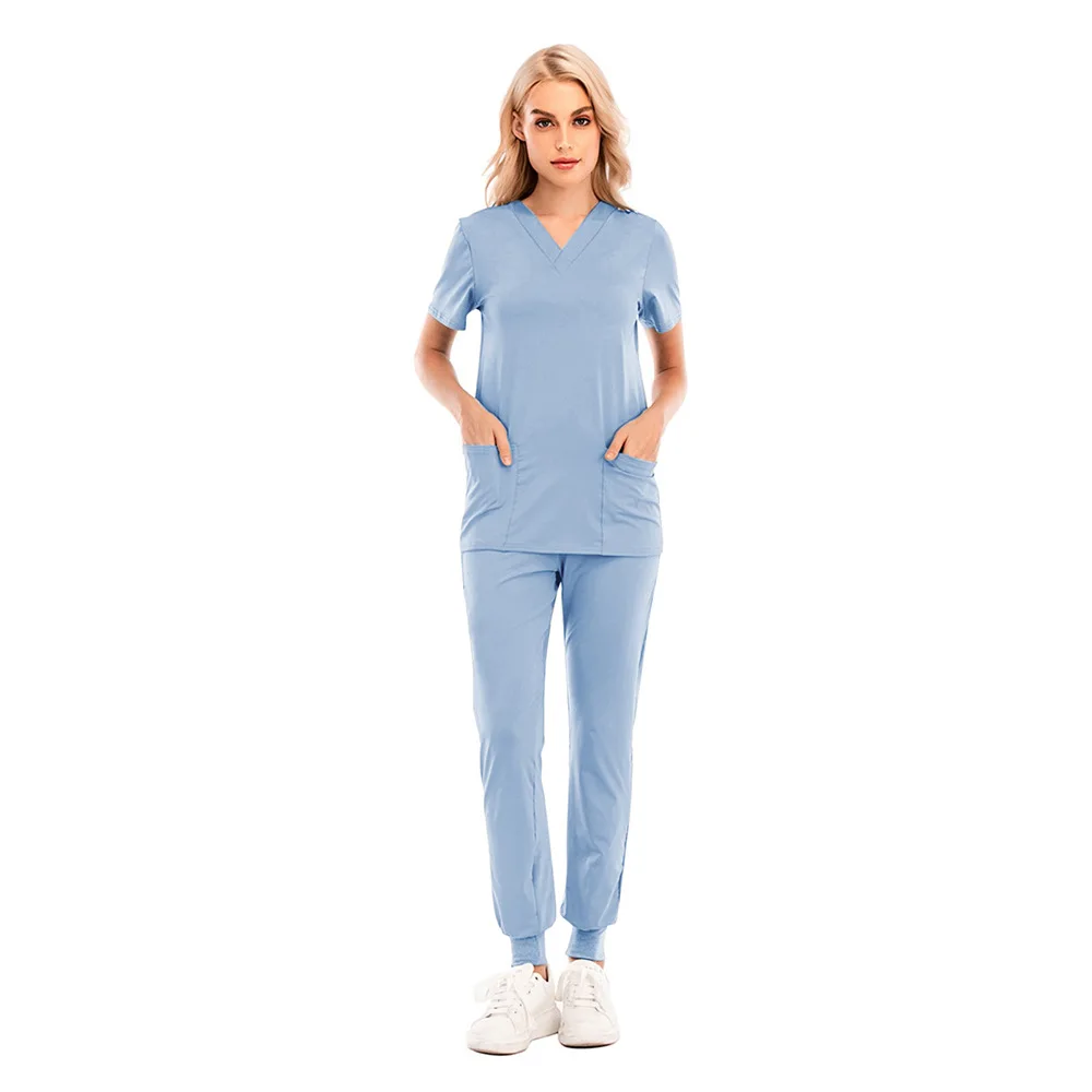 New Elastic Nurse Scrubs Sets V Neck Medical Uniforms Anti Wrinkle Hospital Scrubs Sets For Women