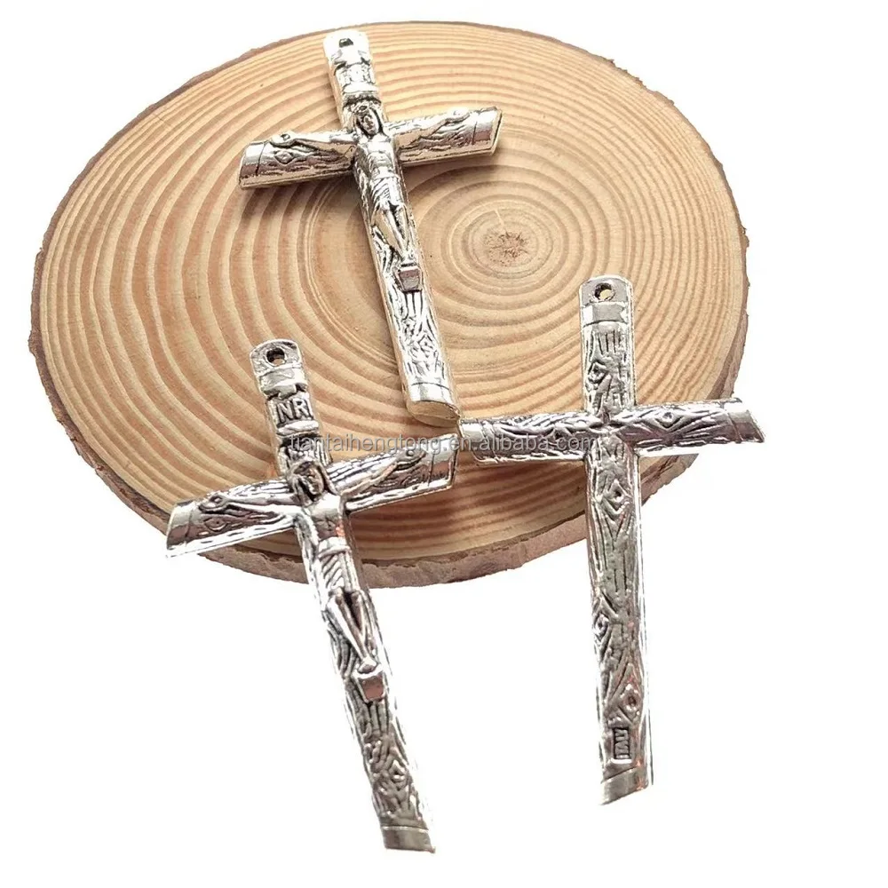 big size antique silver plated zinc alloy cross religious rosary crosses jesus Crucifix pendant
