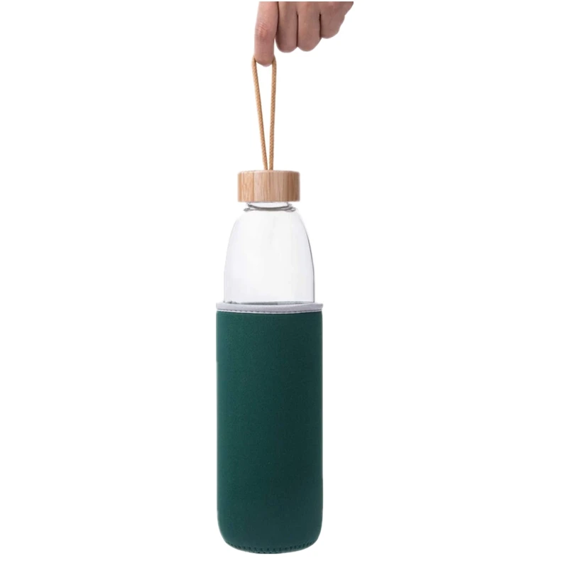 Eco friendly portable 500-1000ml bamboo lid Water glass bottle for sports