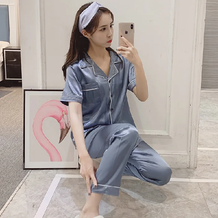 Fashion Satin Strap Top Ruffled Shorts Sleep Girls Clothes Sexy Women 2 Pieces Pajamas Sets