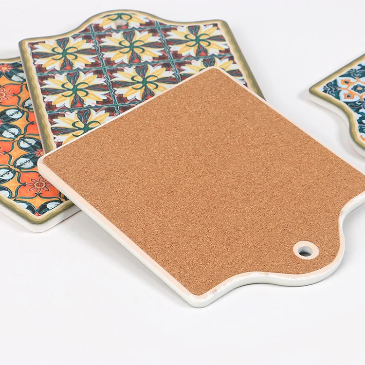 Custom Design Placemat Hot Pot Mat Non-slip Cork Heat Resistant Printing  Ceramic And Cork Trivet