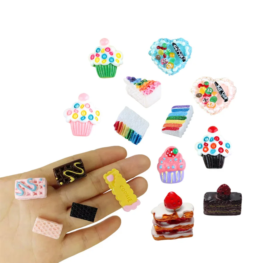 hot sale artificial rainbow cake cupcake waffle cookies design miniature food charms