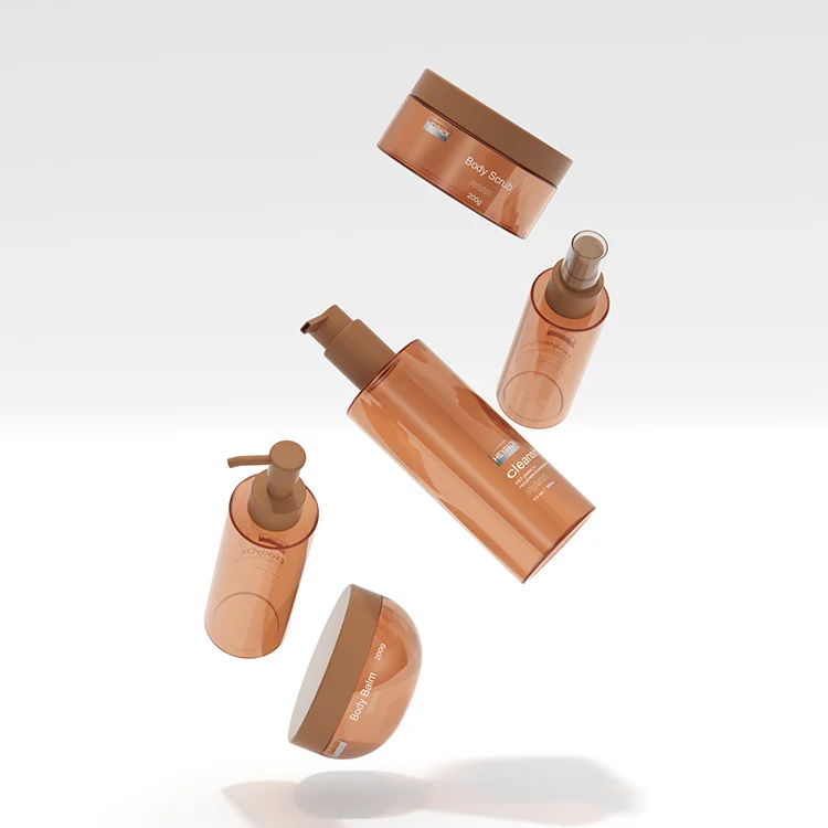 Eco-friendly recycling clear amber PET plastic 100ml 200ml 250ml hair shampoo body gel pump bottle packaging