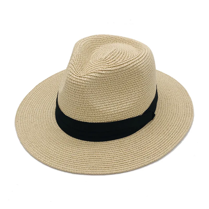 Mens Classic Wide Brim Floppy Panama Hat Belt Buckle Straw Hats